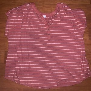 pink and white striped tee with cute buttons